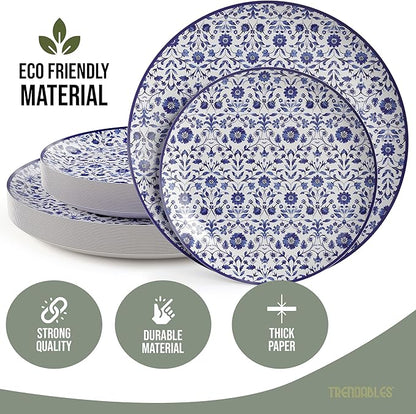Trendables Heavy Duty Paper Plates Set For 16 Guests - 16 Each Of 8-inch And 10-inch Disposable Plates For Party - Fancy 32 Piece Dinnerware Set For All Occasions | Floral Design, Florentine