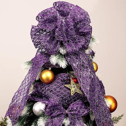 VATIN 6" Purple Christmas Ribbon, Purple Glitter Mesh Diamond Web Sequin Dots Wired Christmas Ribbon for Gift Wrapping Bow Making Wreath Supply-10 Yards