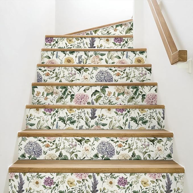 HeloHo Floral Peel and Stick Wallpaper Vintage Floral Contact Paper 17.3"x393.7" Boho Flower Botanical Wallpaper Removable Self Adhesive Farmhouse Wall Paper for Cabinets Bathroom Bedroom Vinyl