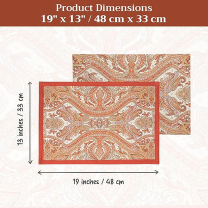 Maison d' Hermine Placemats Set of 4 100% Cotton Washable Cloth Place Mats, Reusable Table Mats for Thanksgiving Christmas Decorations Kitchen Dining Party Wedding (Kashmir Paisley, 13" x 19")