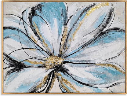 Yihui Arts Flower Canvas Wall Art - Modern Abstract Floral Painting with Gold Foil Accents for Living Room Decor