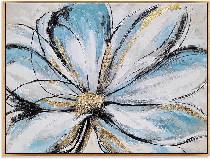 Yihui Arts Flower Canvas Wall Art - Modern Abstract Floral Painting with Gold Foil Accents for Living Room Decor