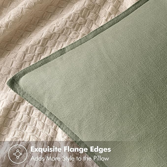 MIULEE Decorative Linen Pillow Covers 18x18 Inch Sage Green Boho Farmhouse Neutral Couch Throw Pillows for Bed Pack of 2 Accent Modern Pillowcase Summer Sofa Livingroom Home Decor