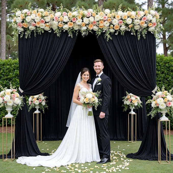 PartyVillage 10ft×15ft Black Backdrop Curtain for Wedding Parties, 2 Panels Wrinkle Free 15 FT Long Polyester Photo Backdrop Drapes Back Drop Cloth for Birthday Photography Background
