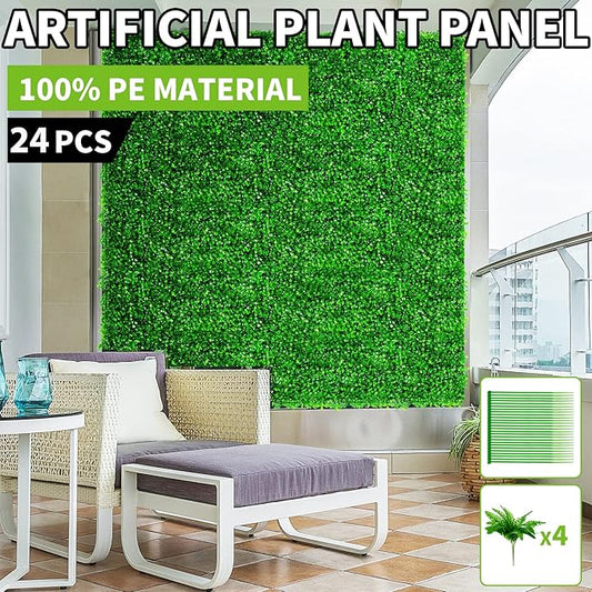 24PCS Boxwood Panels, 24"x16" Artificial Boxwood Hedge Panels, Grass Wall Panels, UV Protected Suitable for Garden, Fence, Backyard Wall Decoration
