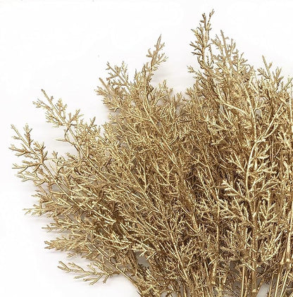 PASYOU Golden Fake Plants, Artificial Flowers Decoration for Christmas Antlers Grass Plastic Faux DIY Crafts Indoor Outdoor Home Garden Party Room Bedroom Wedding Table Centerpiece Decor, Gold 4 Pack