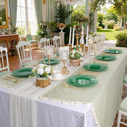 COLOSUS 60Pcs Green Christmas Plastic Plates, Fancy Green Scallop Plates, Heavy Duty Lace Hollowed Out Plate include 30 Dinner plate 10” and 30 Salad/Dessert plate 7.5”for Christmas