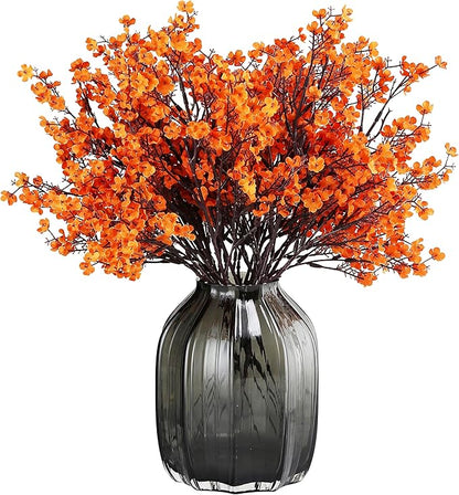 JAKY-Global Babys Breath Silk Artificial Flowers Bulk with Vase 10pcs for Fall Decor Fake Flower Bouquet Bulk for Home Kitchen Indoor Bouquet Floral Arrangement Table Centerpieces Party Decor(Orange)
