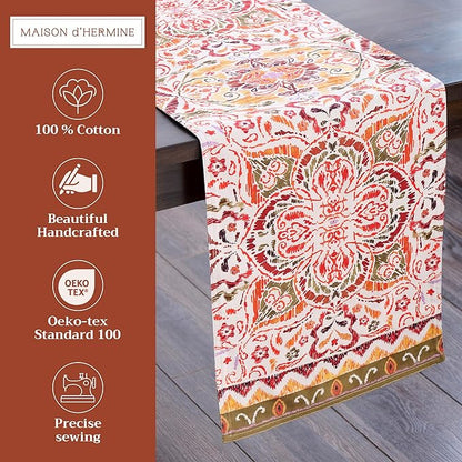 Maison d' Hermine Table Runner 100% Cotton Double Layer Table Runners 72 inches Long for Thanksgiving Christmas Decorations Home Kitchen Dining Party Wedding (Damask, 14.5" x 72")