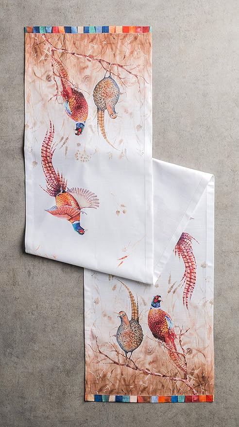 Maison d' Hermine Table Runner 100% Cotton Single Layer Table Runners 90 inches Long for Thanksgiving Christmas Decorations Home Kitchen Dining Party Wedding (Faisan D'Automne, 14.5" x 90")