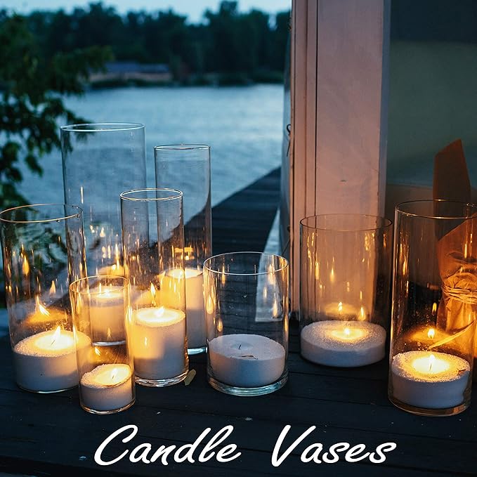 CYS Excel (H:16” D:4”) Tall Clear Glass Cylinder Vase | Multiple Size Choices Glass Flower Vase Centerpieces | Tall Hurricane Floating Candle Holder