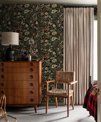 Erfoni 17.3" x 354" Bird Floral Peel and Stick Wallpaper Vintage Contact Paper for Livingroom Floral and Leaf Self Adhesive Wall Paper Retro DIY Removable Decorative Wallpaper Vinyl Roll Dark