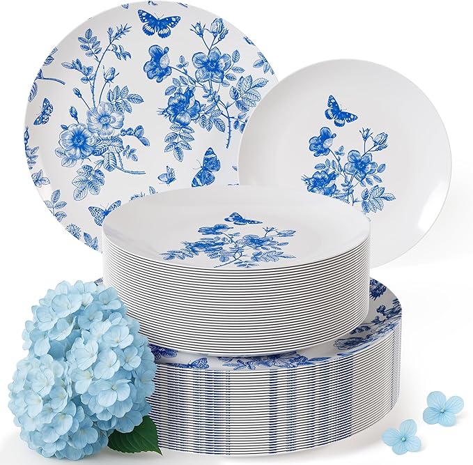 Trendables Plastic Plates For Party Supplies, Floral Disposable Plates For Party & Weddings 80 Pcs - 40 x 8 Dessert Plates & 40 x 10 Plastic Dinner Plates, Plate Set Disposable Dinnerware Sets