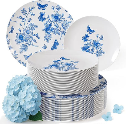 Trendables Plastic Plates For Party Supplies, Floral Disposable Plates For Party & Weddings 80 Pcs - 40 x 8 Dessert Plates & 40 x 10 Plastic Dinner Plates, Plate Set Disposable Dinnerware Sets