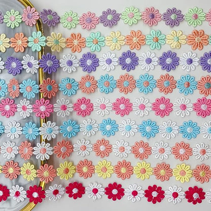 15 Yards Daisy Flower Lace Trim Embroidered Floral Lace Sewing Trim Ribbons for Embellishment Craft Dress Hair Accessories Decorations(Pink/Blue)