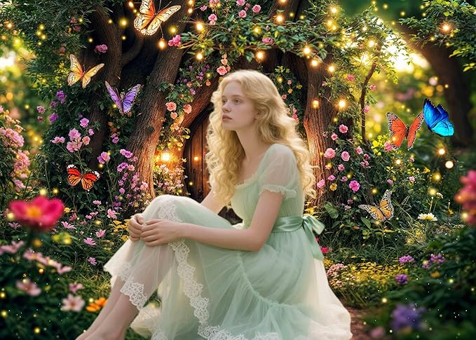 15X10ft Enchanted Forest Backdrop Fairy Tale Garden Wonderland Floral Butterfly Photography Background for Kids Girl Baby Shower Birthday Party Decoration Banner Cake Table Photo Booth Props
