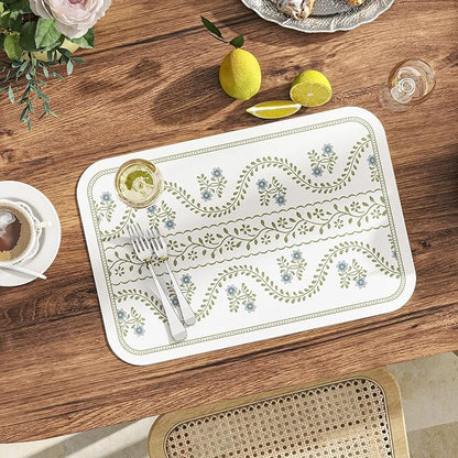 ISAENNE Rectangular Placemats Set of 6,Floral PVC Placemats, Waterproof and Heat-Resistant Place Mats,Decoration for Kitchen, Dining, Parties, Holiday,12"*17"