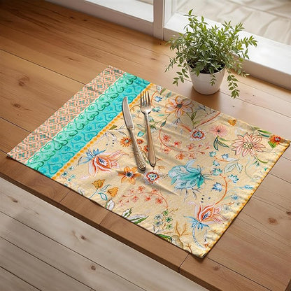 Maison d' Hermine Placemats Set of 4 100% Cotton Washable Cloth Place Mats, Reusable Table Mats for Kitchen Dining Decoration, Party, Wedding, Restaurant Spring/Summer (Luxury Loft - Peach, 13" x 19")