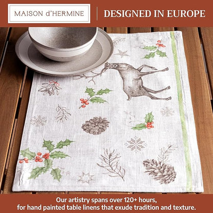 Maison d' Hermine Placemats Set of 4 100% Cotton Washable Cloth Place Mats, Reusable Table Mats for Thanksgiving Christmas Decorations Kitchen Dining Party Wedding (Christmas Dew, 13" x 19")