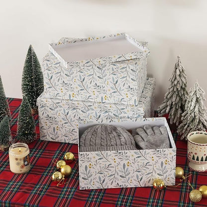 Soul & Lane Decorative Cardboard Storage Boxes with Lids for Home Decor and Organization, Set of 3 Large Keepsake Boxes for Memories & Gifts, Nesting Floral Photo Storage Containers, Winter Blossom