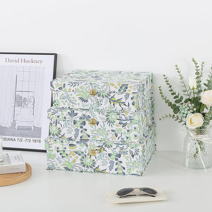 Soul & Lane Floral Cardboard Decorative Storage Boxes with Gold Hardware - Set of 3, Midnight Garden - Stacking Boxes with Lids for Home Decor and Organizing, Elegant Design