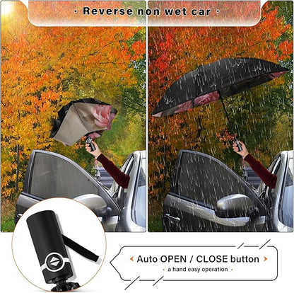 Automatic Folding Umbrella Windproof Strong, UV Protection Compact Floral Hydrangea Hummingbird Sun Rain Sun Rain Travel Umbrellas for Women Men