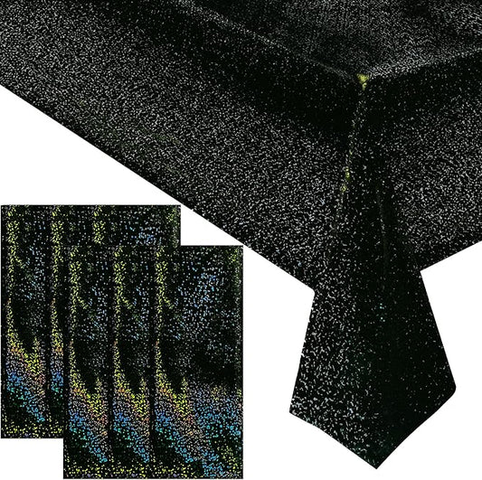 6 Pcs Black Holographic Laser Tablecloths Iridescence Shiny Table Covers 40" x 108" Foil Rectangle Table cloths for Halloween Baby Shower Undersea Ocean Birthday Party Winner Wedding Party Décor