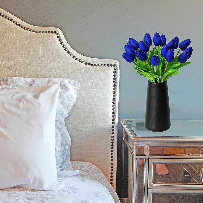 Mandy's Artificial Tulips 20 Stems Royal Blue PU Faux Flowers for Thanksgiving and Christmas Decorations Wedding Home Decor 13.5 Inch