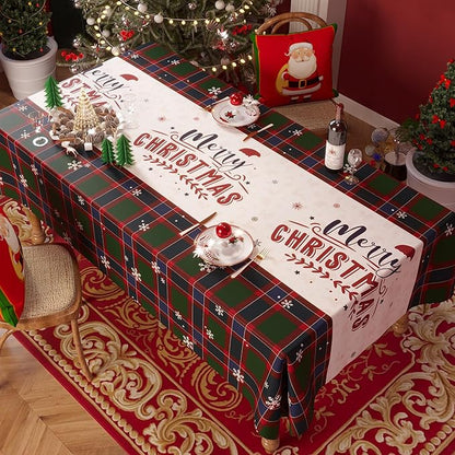 Christmas Rectangle Table Cloth,100% Waterproof Tablecloth,Christmas Decorations for Home, Vinyl Tablecloth Plastic Table Cover for Party，Picnic,Dining,Outdoor 54" x 120",Crimson Checked