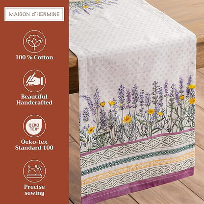 Maison d' Hermine Table Runner 100% Cotton Single Layer Table Runners 108 inches Long Decorative for Home Kitchen Dining Party Wedding Bridal Shower Spring Summer (Fanny Lavender, 14.50" x 108")