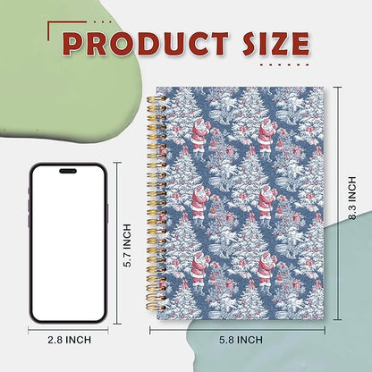 VIIJJUE Blue and White Chinoiserie Christmas Santa Notebook for Women, Blue Red French Country Toile de Jouy Journal, Xmas Tree Santa Holiday Hardcover Spiral Notebooks, 5.5x8.3 Inch