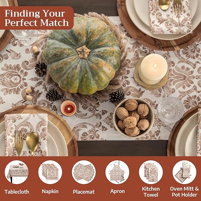 Maison d' Hermine Table Runner 100% Cotton Single Layer Table Runners 90 inches Long for Thanksgiving Christmas Decorations Home Kitchen Dining Party Wedding (Allure, 14.5" x 90")