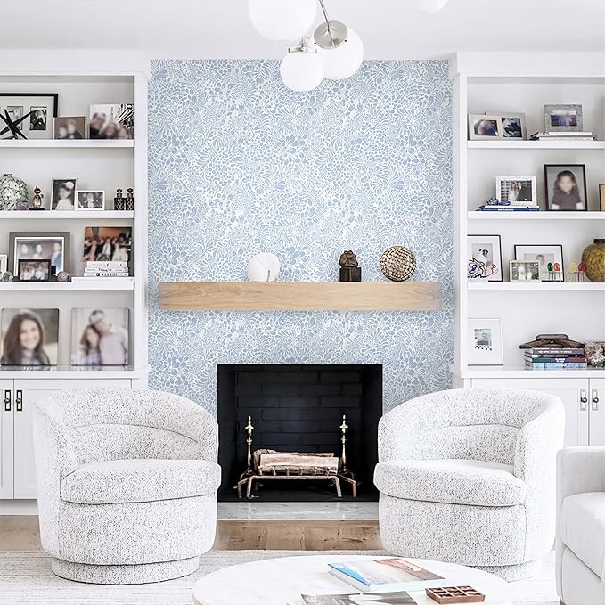 Heroad Peel and Stick Wallpaper Light Blue Floral Contact Paper 30'x17.3'' Boho Wall Paper Modern Removable Self Adhesive Wallpaper for Bedroom Bathroom Kitchen Cabinet Decor Waterproof Vinyl Roll