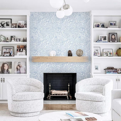 Heroad Peel and Stick Wallpaper Light Blue Floral Contact Paper 30'x17.3'' Boho Wall Paper Modern Removable Self Adhesive Wallpaper for Bedroom Bathroom Kitchen Cabinet Decor Waterproof Vinyl Roll