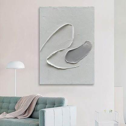 Epicler art Hand-painted White and Grey abstract wall decoration Oil Thick texture Minimalist art 40x28 inches