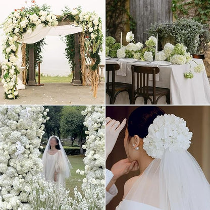 Kimura's Cabin 5Pcs 21inch Real Touch White Hydrangeas Flowers Realistic Hydrangea Artificial Flower with Stem Bouquet for Wedding Birthday Party Home Interior Dining Table Centre Decoration (White)