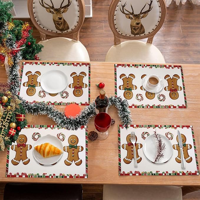Christmas Candy Canes Placemats Set of 4, Placemats for Dining Table,Heat Resistant Stain Resistant Wipeable Table Mats for Kitchen Dining Holiday Party Home Decor,12x18 Inch