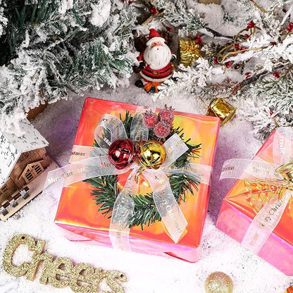 LeZakaa Orange Red Wrapping Paper Roll - Holographic Iridescent Wrapping Paper for Birthday, Chritsmas, Holiday - 17 inches x 32.8 Feet (47.23 sq.ft.)