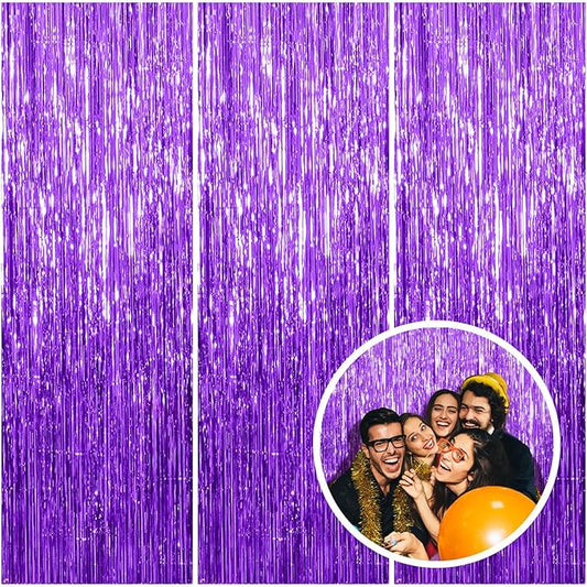 3 Pack Purple Streamers Backdrop Curtain Halloween Party Decorations Purple Tinsel Foil Fringe Backdrop Birthday Graduation Bachelorette Christmas New Year Themed Party Decorations
