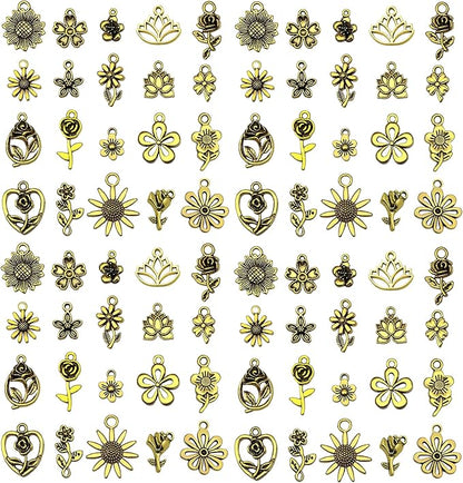 WOCRAFT 60pcs Antique Gold Flowers Bracelet Charms for Jewelry Making Sets DIY Necklace Bracelet Keychain Crafting Charms Kit Craft Supplies (SN876)