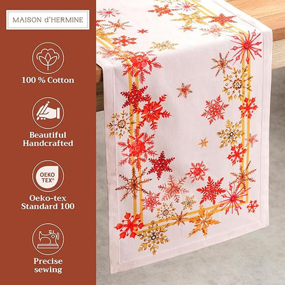 Maison d' Hermine Table Runner 100% Cotton Single Layer Table Runners 108 inches Long for Thanksgiving Christmas Decorations Home Kitchen Dining Party Wedding (Crystal Star, 14.5" x 108")