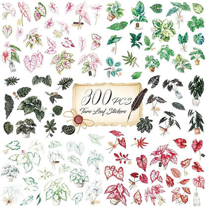 300 PCS PVC Taro Leaf Stickers, Self-Adhesive PVC Greenery Stickers Nature Plant Decals for Scrapbook, Laptop, Journal, DIY Project, Spring Themed Party Decors