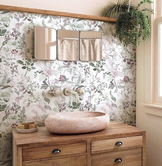Erfoni 17.7"x118" Floral Peel and Stick Wallpaper Boho Floral and Leaf Contact Paper for Cabinets Decorative Wallpaper Flower Modern DIY Self Adhesive Removable Wall Paper Covering Bedroom Wall Vinyl
