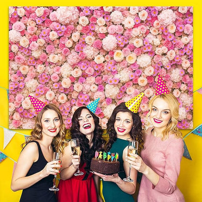 Pink Flower Wall Backdrop 7x5ft Elegant Floral Photography Background Banner for Wedding, Bridal Shower, Baby Shower Girl, Birthday Party, Engagement & Photo Booth Decor