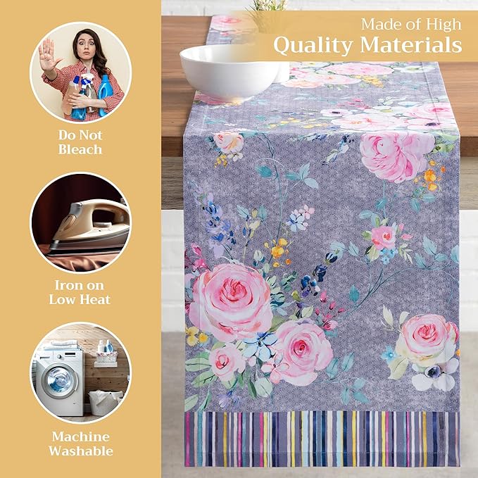 Maison d' Hermine Table Runner 100% Cotton Single Layer Table Runners 108 inches Long Decorative for Home Dining Party Wedding Bridal Shower Spring Summer (Sweet Rose Lavender - Lush, 14.50" x 108")