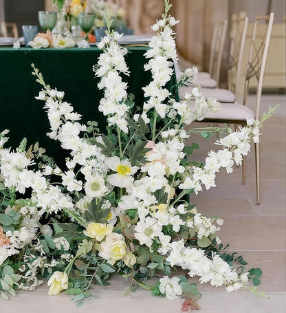White Delphinium Artificial Flowers,8PCS Long Stem Silk Larkspur Flowers 33.5'' Faux Delphinium Stems for Tall Vase Home Wedding Table Decor(White)