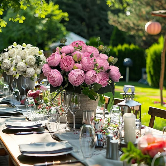 Artificial Peony Flowers, 2Pcs Silk Peonies Fake Peony Bouquets for Home Wedding Office Party Decor (Pink)