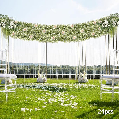 2 Pcs 5.8ft Artificial Baby Breath Flower Vines, Babys Breath Artificial Flowers Real Touch Faux Gypsophila Hanging Fake Baby's Breath Garlands for Wedding and Baby Shower Decor（White）