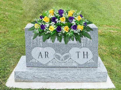 Artificial Cemetery Flowers Saddle-Shaped Tombstone Decorations Non-Fading UV-Resistant（ Yellow+Purple Saddle）