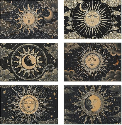 Moon Sun Zodic Placemats Set of 6,Washable Heat Resistant 12×18 Inch Linen Table Mats Witch Place Mats for Party Outdoor Dining Décor